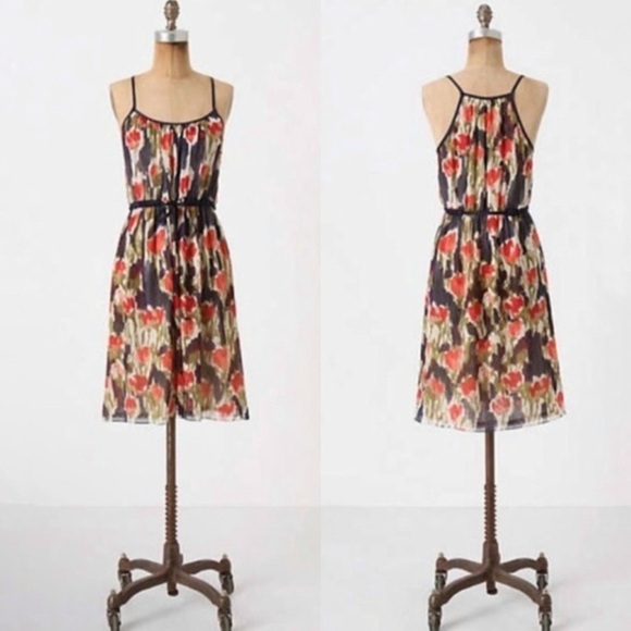 Anthropologie Moulinette Soeurs Pond Reflections Silk Dress Boho Chic 8 Medium - Picture 1 of 14